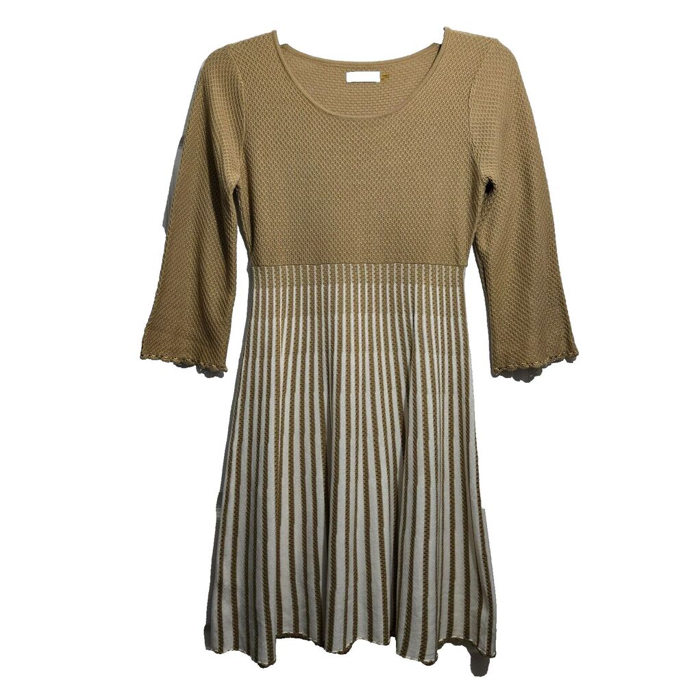 Calvin Klein Women M A-Line Brown White Stripe Knit Sweater Dress